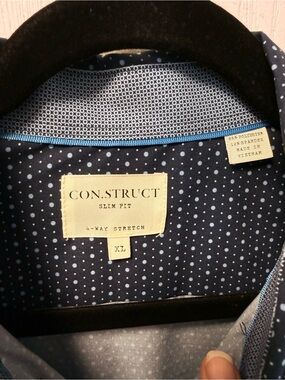 CON.STRUCT Men's Slim Fit Navy Polka Dot Stretch Button-Down Shirt